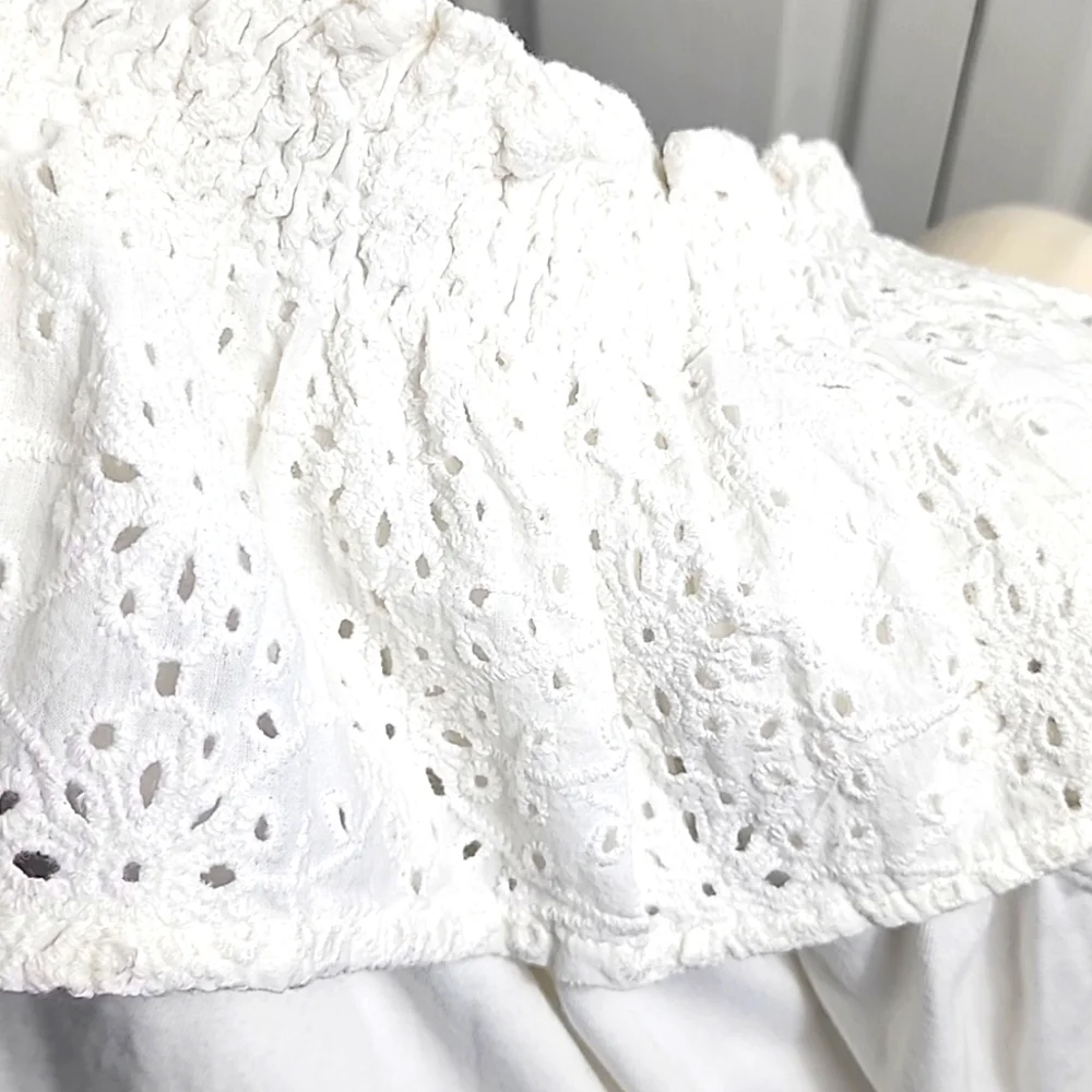 Eyelet off shoulder Top, 100% cotton Size L White - Picture 9 of 9
